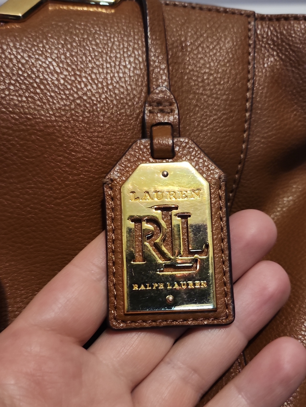 Ralph Lauren RLL Cognac Leather Tote with Gold Hardware - Clean! Large Tote! - Picture 2 of 11